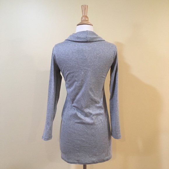 Cowl Neck Long Sleeve Soft Knit Pencil Dress Grey - Picture 5 of 5